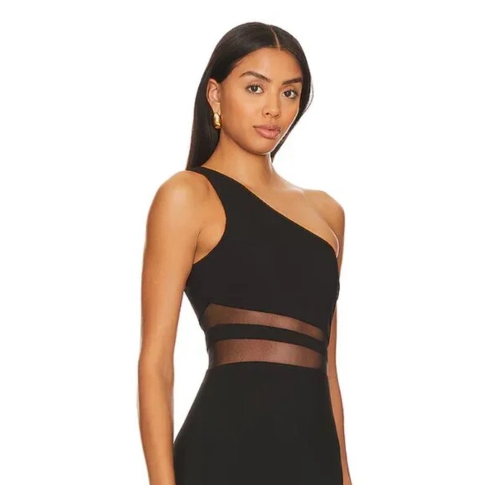 Likely Black One-Shoulder Dress with Mesh Detail